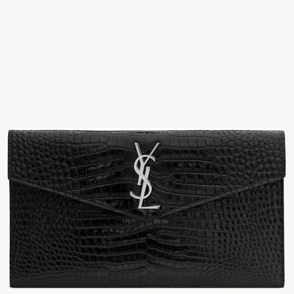 NEW!!! SAINT LAURENT YSL Crocodile Embossed Calfskin Uptown Monogram Clutch - Picture 5 of 11